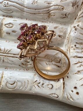 Gold Pink Cluster Flower Ring & Gold Marquis 2 rings